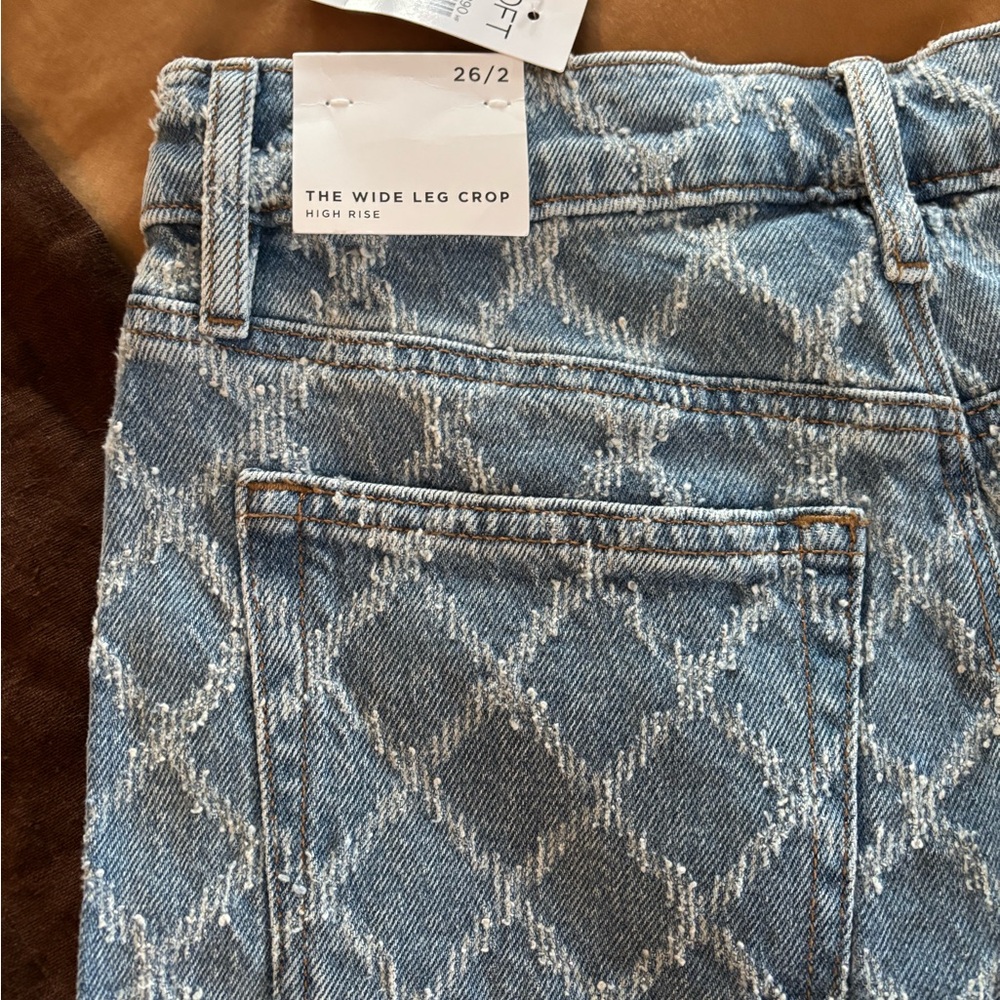 LOFT Wide-Leg Crop Jeans in Light Blue Diamond Jacquard